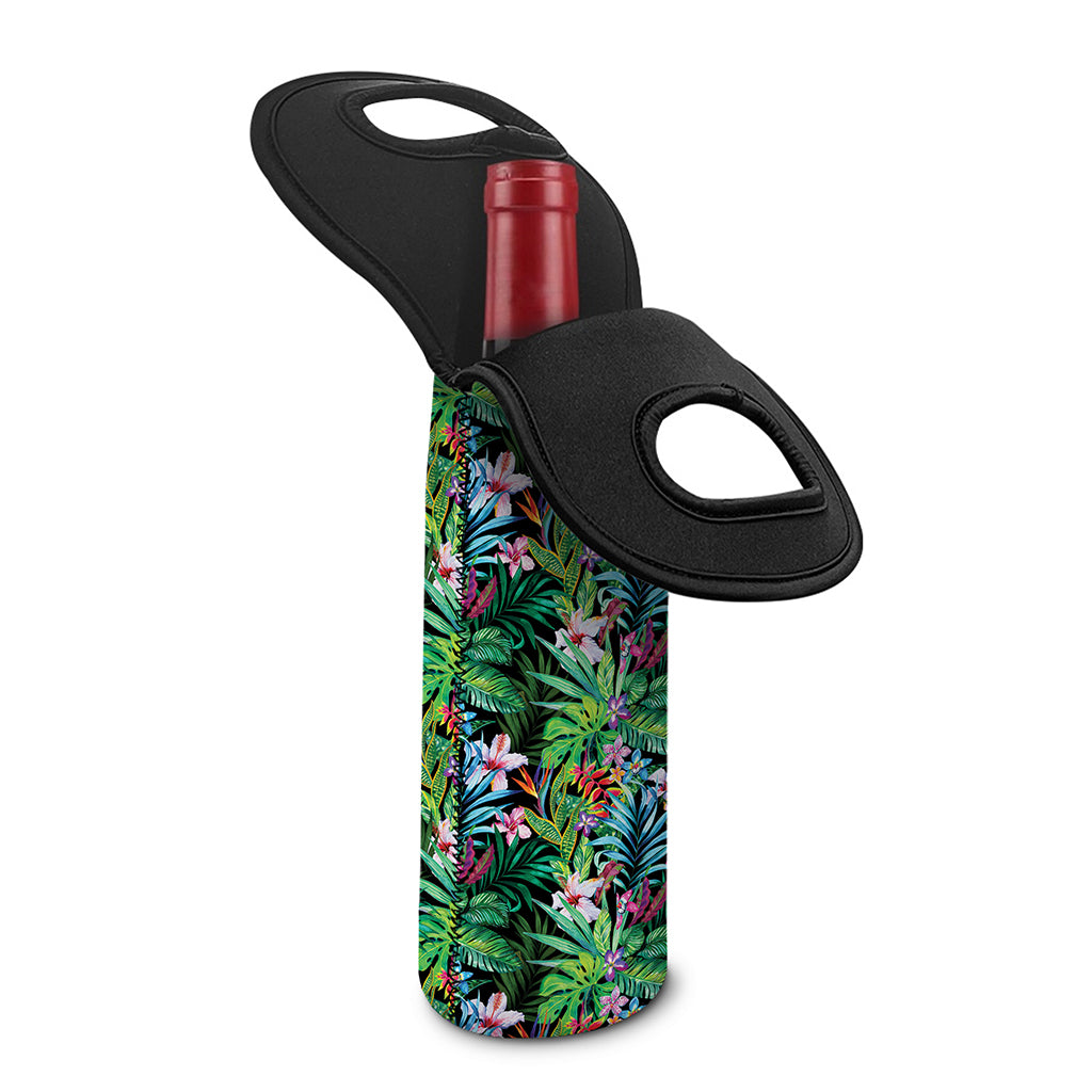 Tropical Palm And Hibiscus Print Single Neoprene Wine Tote
