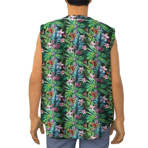 Tropical Palm And Hibiscus Print Sleeveless Baseball Jersey