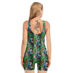Tropical Palm And Hibiscus Print Sleeveless One Piece Swimsuit