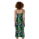 Tropical Palm And Hibiscus Print Slim Fit Midi Cami Dress