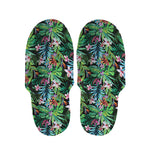 Tropical Palm And Hibiscus Print Slippers