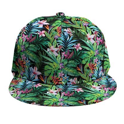 Tropical Palm And Hibiscus Print Snapback Cap