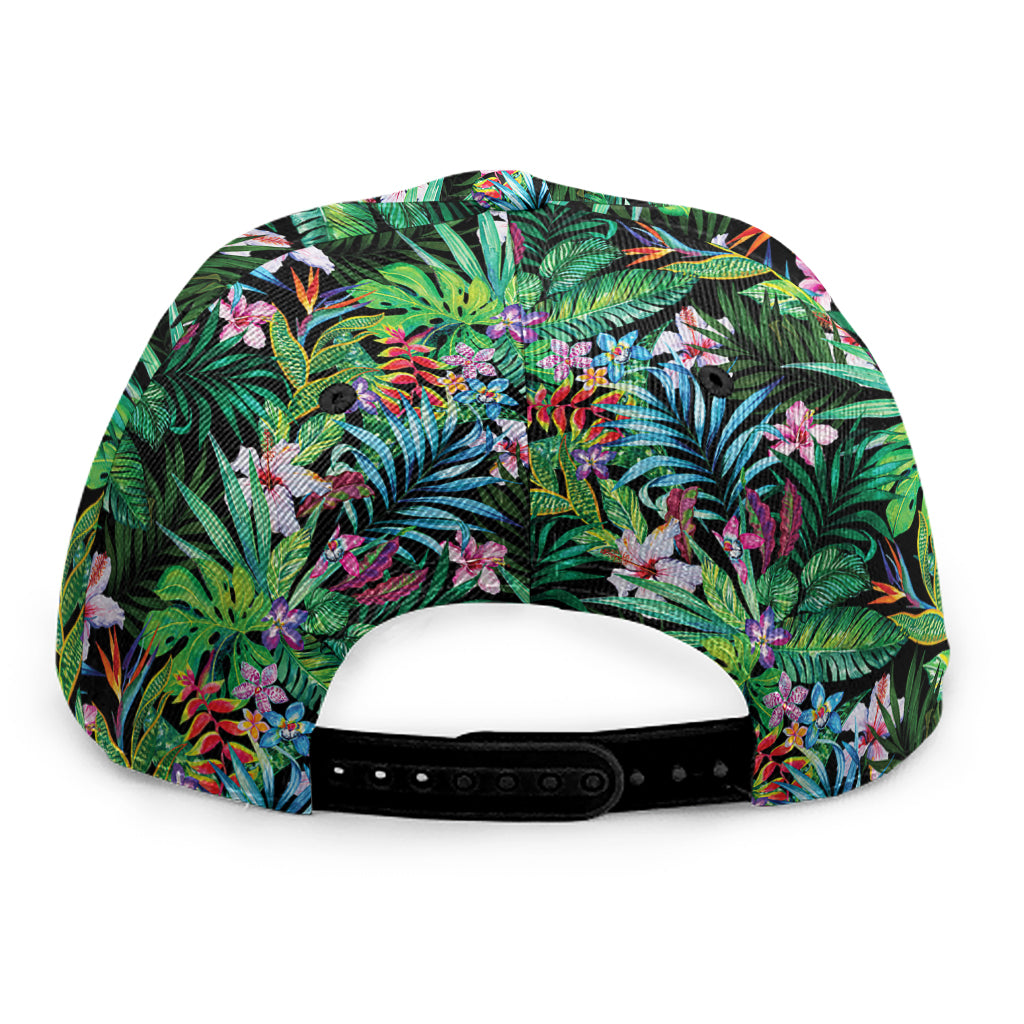 Tropical Palm And Hibiscus Print Snapback Cap