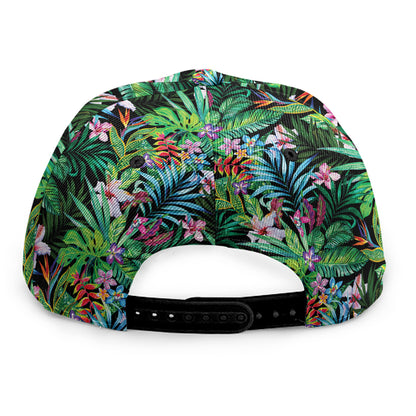 Tropical Palm And Hibiscus Print Snapback Cap