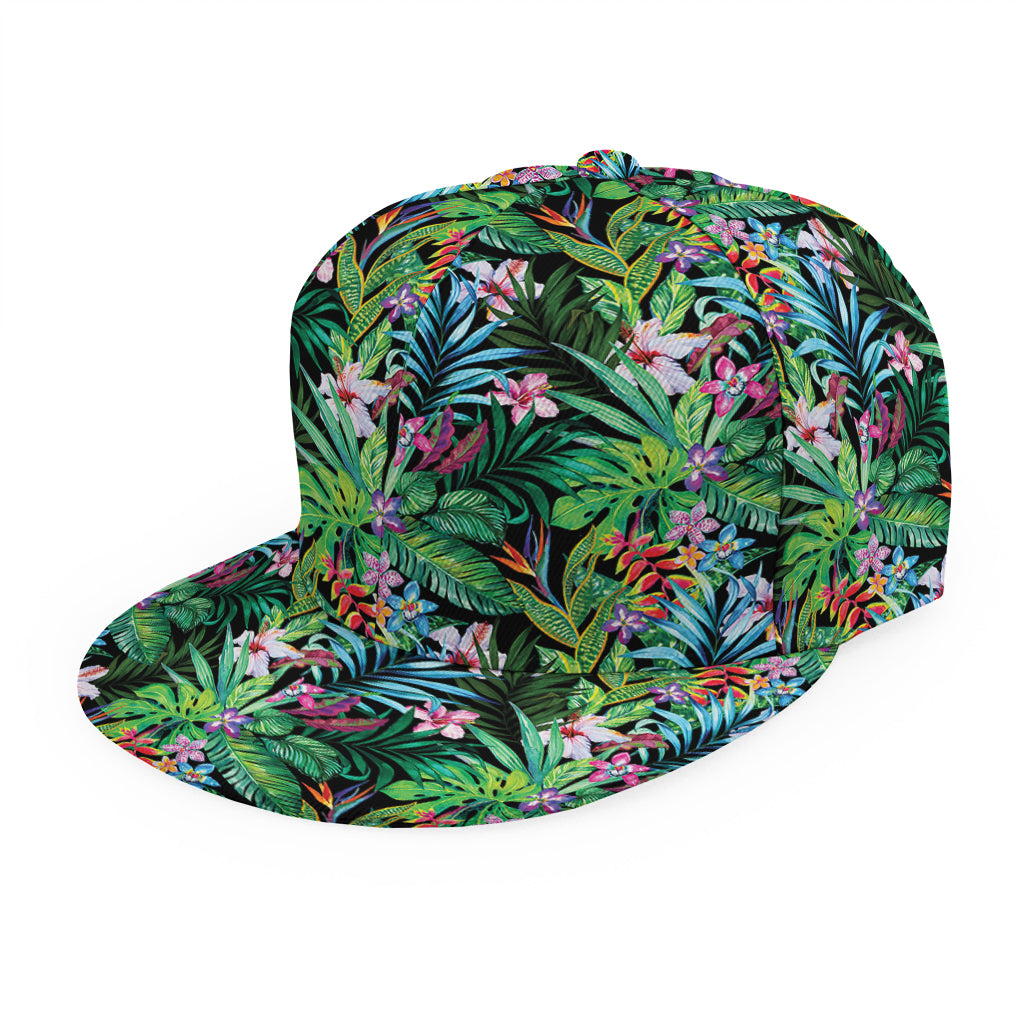 Tropical Palm And Hibiscus Print Snapback Cap