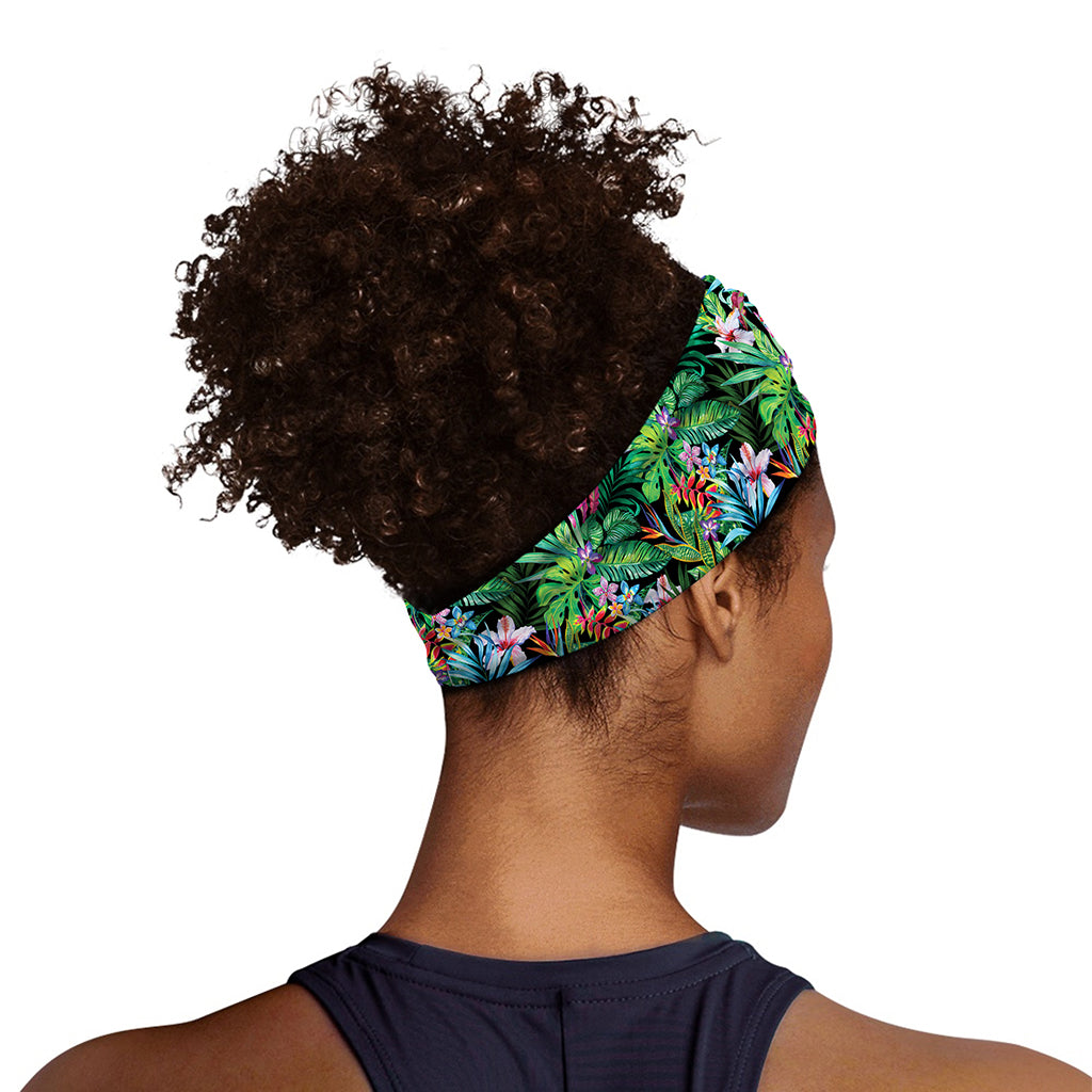 Tropical Palm And Hibiscus Print Sports Headband