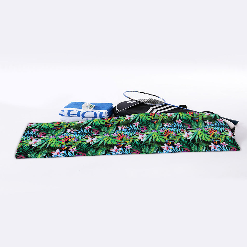 Tropical Palm And Hibiscus Print Sports Towel