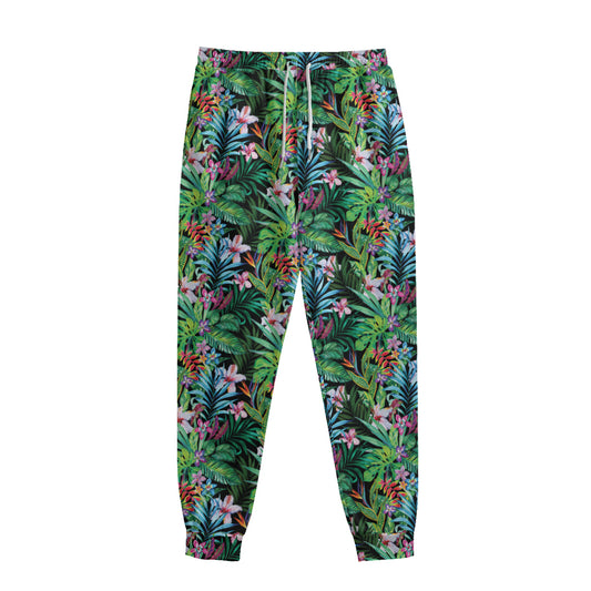 Tropical Palm And Hibiscus Print Sweatpants