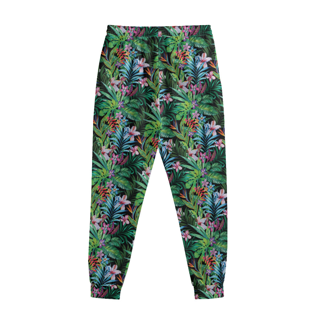 Tropical Palm And Hibiscus Print Sweatpants