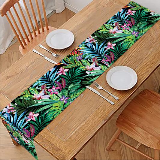 Tropical Palm And Hibiscus Print Table Runner