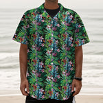 Tropical Palm And Hibiscus Print Textured Short Sleeve Shirt