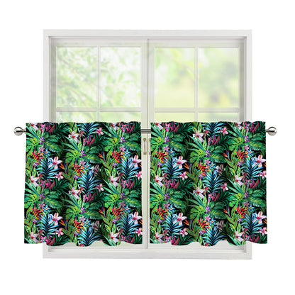 Tropical Palm And Hibiscus Print Tier Curtains