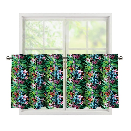 Tropical Palm And Hibiscus Print Tier Curtains