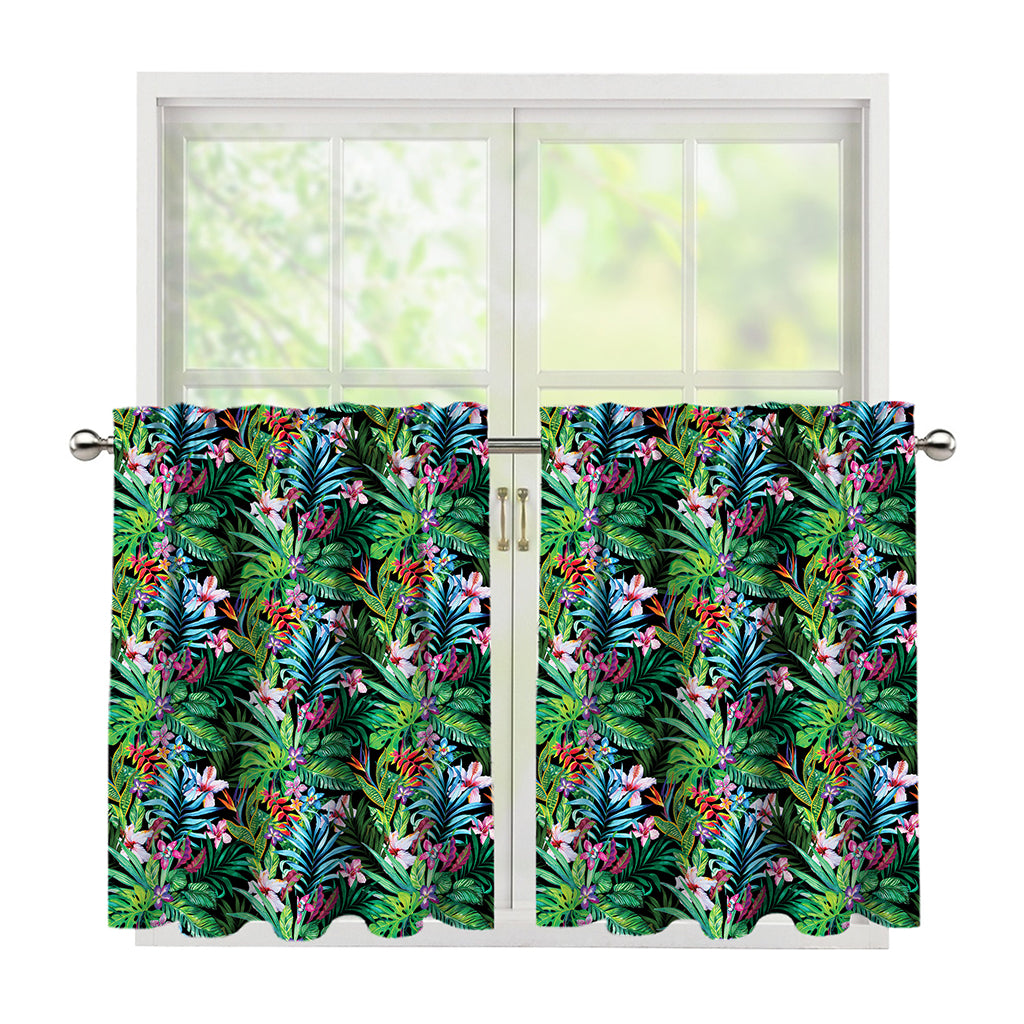 Tropical Palm And Hibiscus Print Tier Curtains
