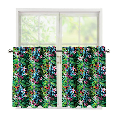 Tropical Palm And Hibiscus Print Tier Curtains