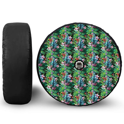 Tropical Palm And Hibiscus Print Tire Cover With Camera Hole