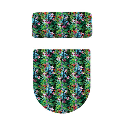 Tropical Palm And Hibiscus Print Toilet Lid And Tank Cover Set