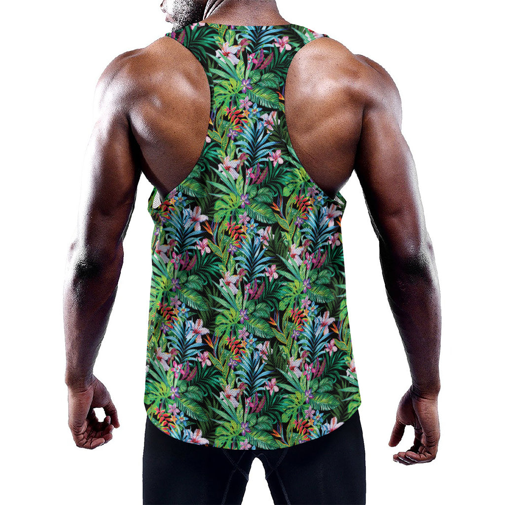 Tropical Palm And Hibiscus Print Training Tank Top