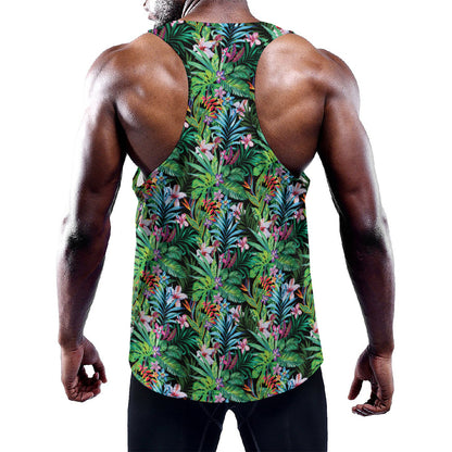 Tropical Palm And Hibiscus Print Training Tank Top