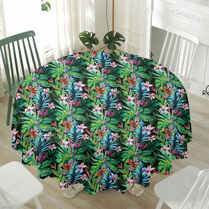 Tropical Palm And Hibiscus Print Waterproof Round Tablecloth