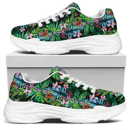 Tropical Palm And Hibiscus Print White Chunky Shoes