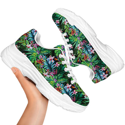 Tropical Palm And Hibiscus Print White Chunky Shoes