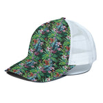 Tropical Palm And Hibiscus Print White Mesh Trucker Cap