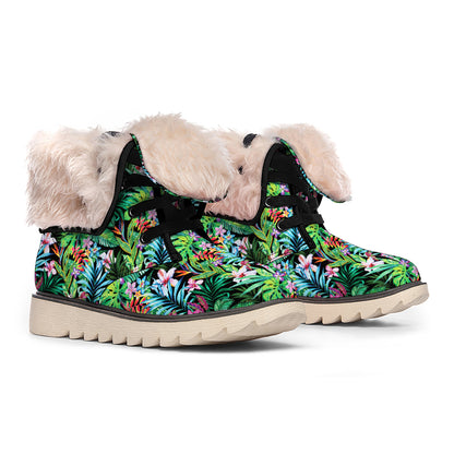 Tropical Palm And Hibiscus Print Winter Boots