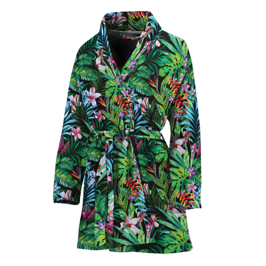 Tropical Palm And Hibiscus Print Women's Bathrobe