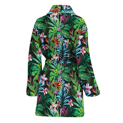 Tropical Palm And Hibiscus Print Women's Bathrobe