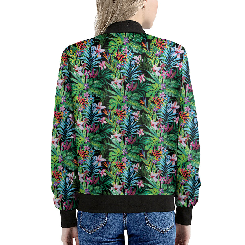Tropical Palm And Hibiscus Print Women's Bomber Jacket