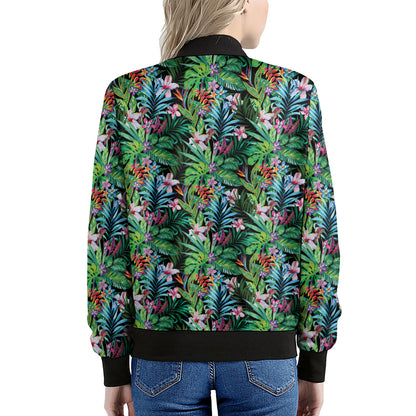 Tropical Palm And Hibiscus Print Women's Bomber Jacket