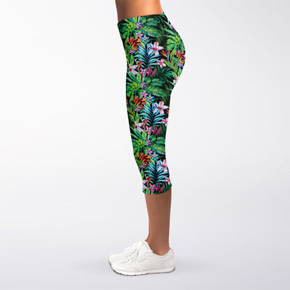 Tropical Palm And Hibiscus Print Women's Capri Leggings