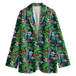 Tropical Palm And Hibiscus Print Women's Cotton Blazer