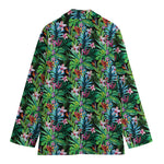 Tropical Palm And Hibiscus Print Women's Cotton Blazer