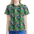 Tropical Palm And Hibiscus Print Women's Polo Shirt