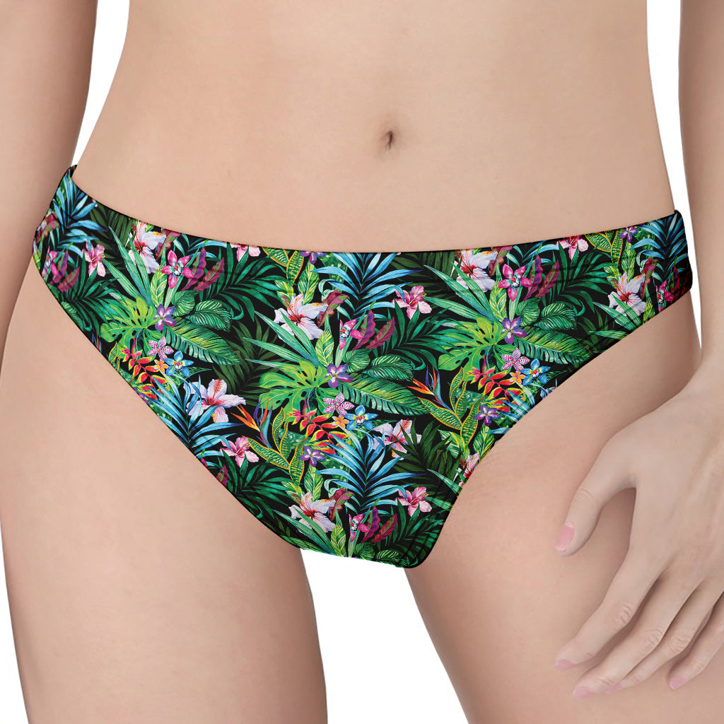 Tropical Palm And Hibiscus Print Women's Thong