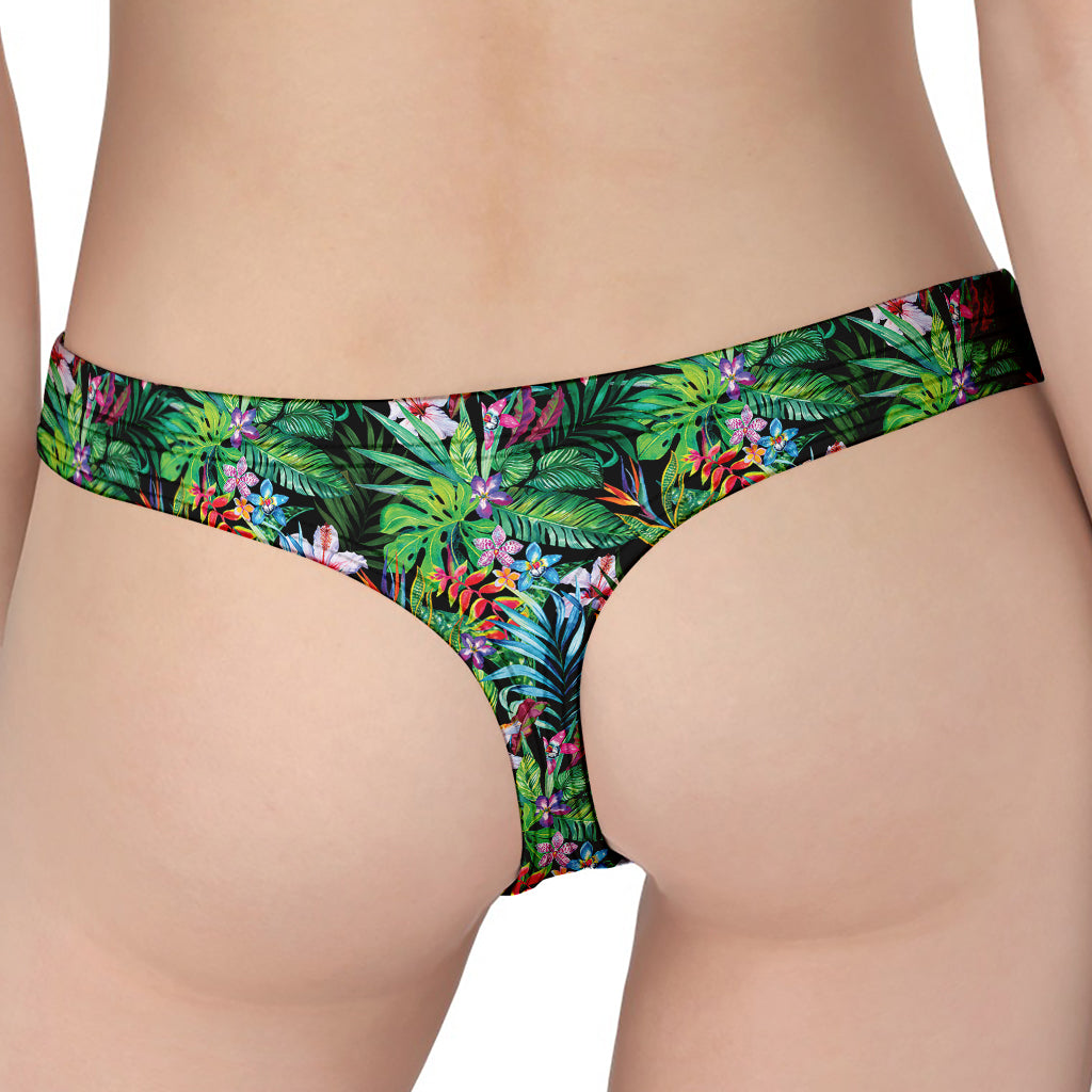 Tropical Palm And Hibiscus Print Women's Thong