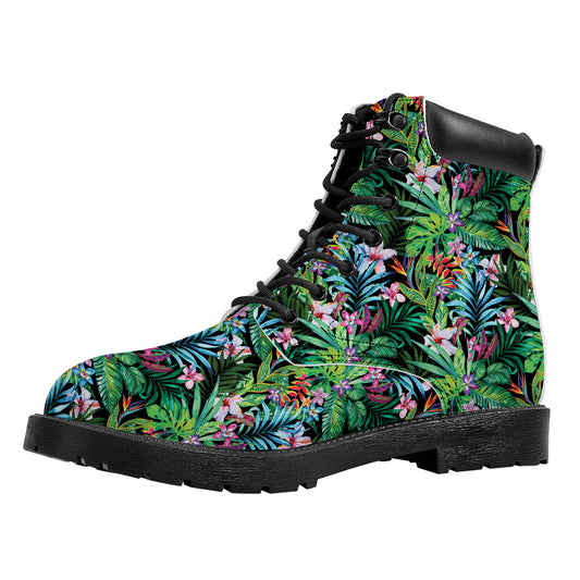 Tropical Palm And Hibiscus Print Work Boots
