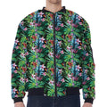 Tropical Palm And Hibiscus Print Zip Sleeve Bomber Jacket