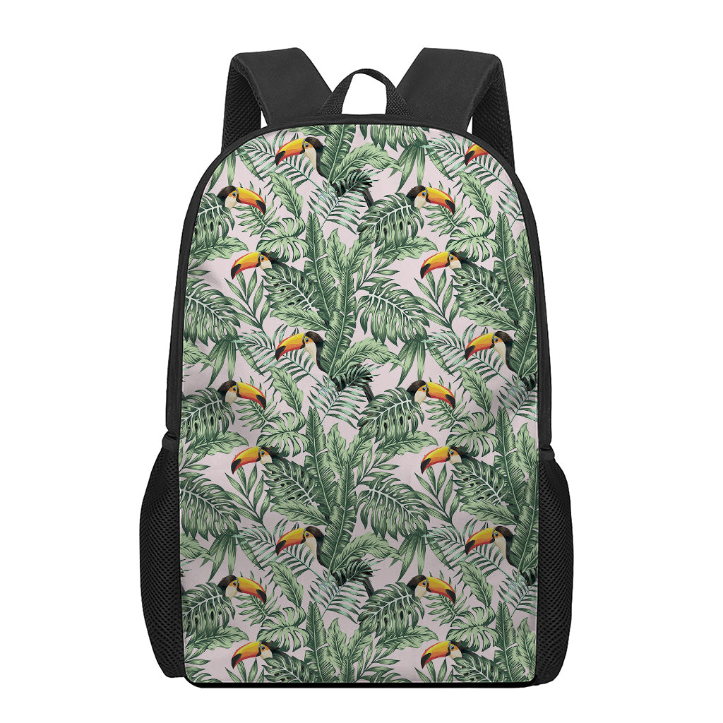 Tropical Palm Leaf And Toucan Print 17 Inch Backpack