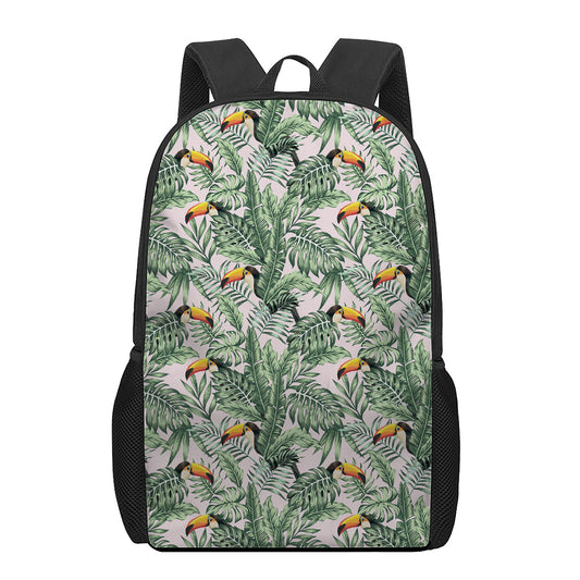 Tropical Palm Leaf And Toucan Print 17 Inch Backpack