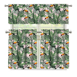 Tropical Palm Leaf And Toucan Print 3 Piece Kitchen Curtains