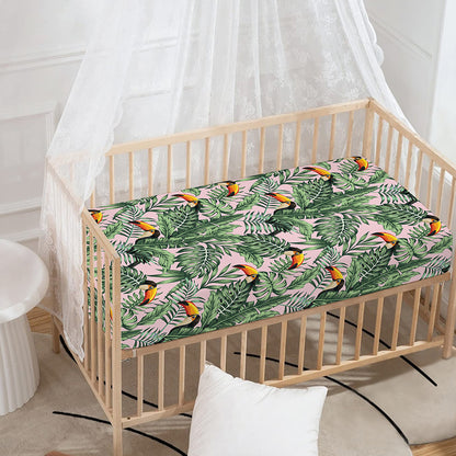 Tropical Palm Leaf And Toucan Print Baby Crib Sheet