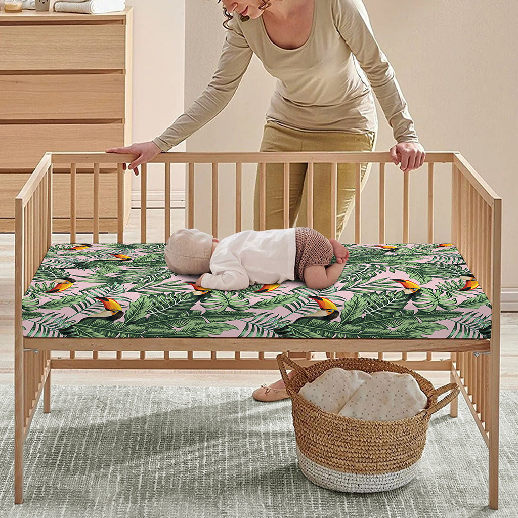 Tropical Palm Leaf And Toucan Print Baby Crib Sheet