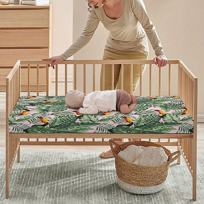 Tropical Palm Leaf And Toucan Print Baby Crib Sheet