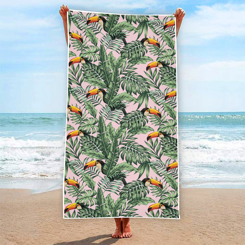 Tropical Palm Leaf And Toucan Print Beach Towel