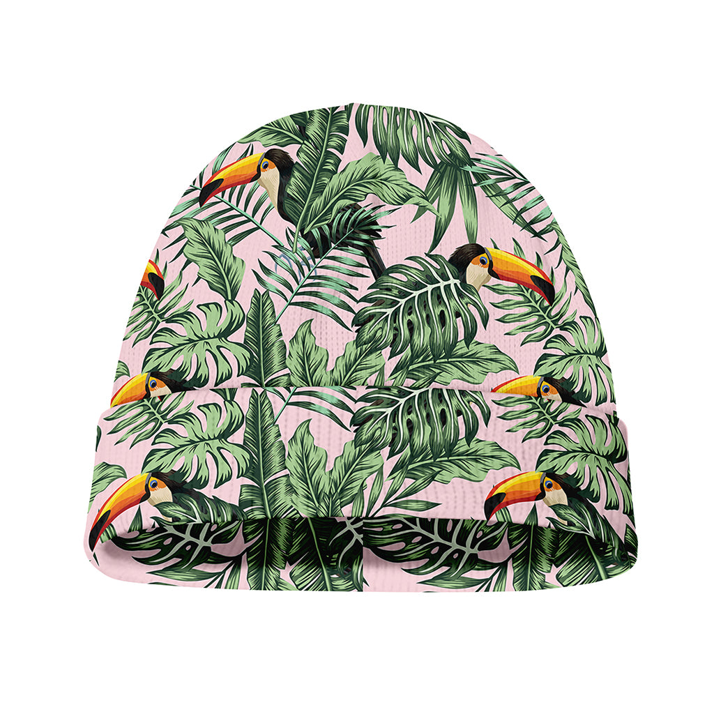 Tropical Palm Leaf And Toucan Print Beanie