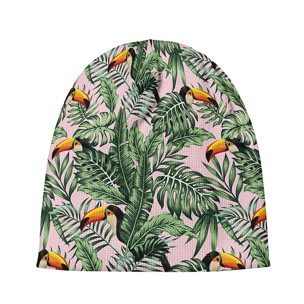 Tropical Palm Leaf And Toucan Print Beanie