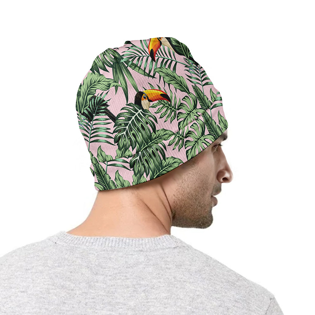 Tropical Palm Leaf And Toucan Print Beanie